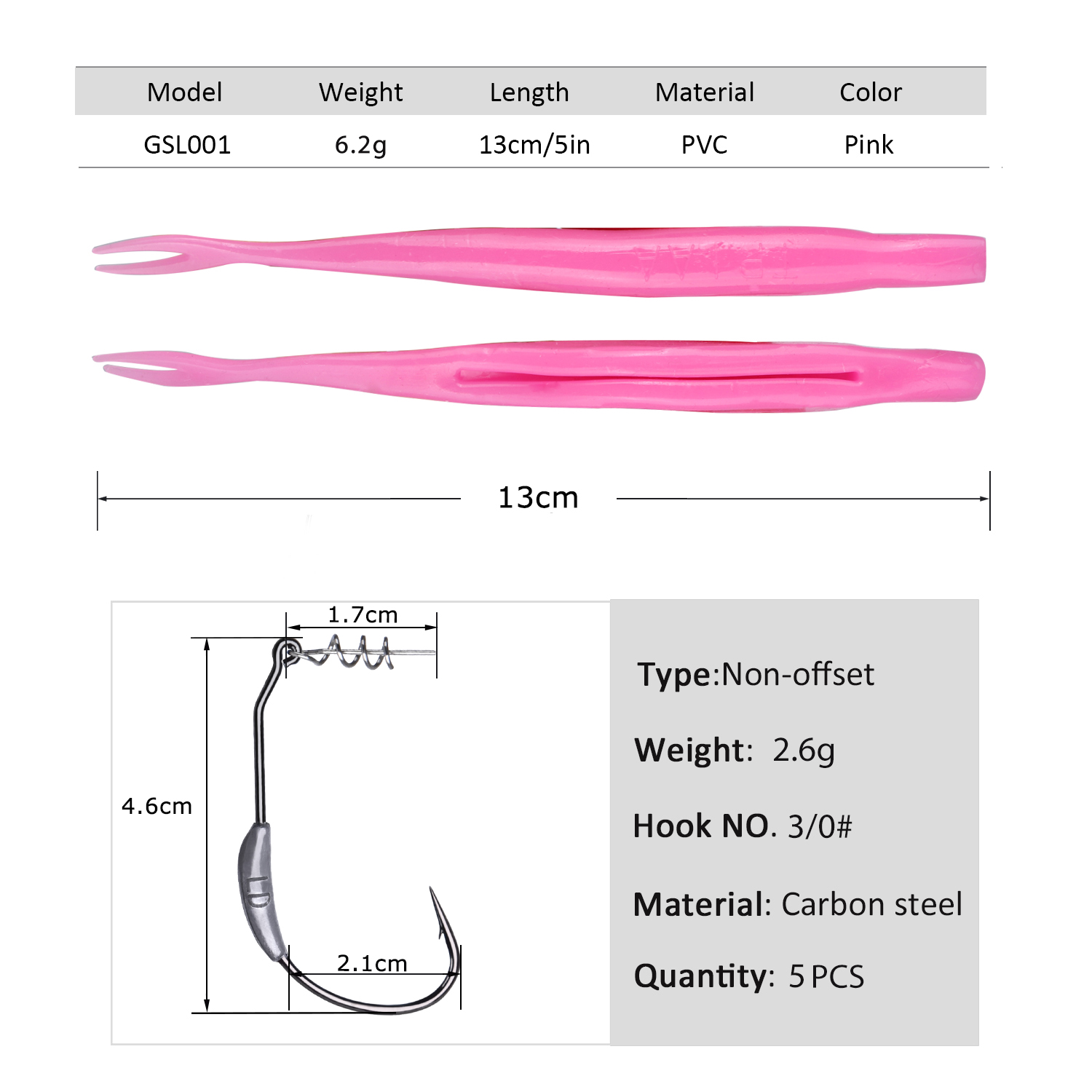 Fishing Hook Weedless - Goture 5 Iscas Artificiais Flexíveis Antienrosco