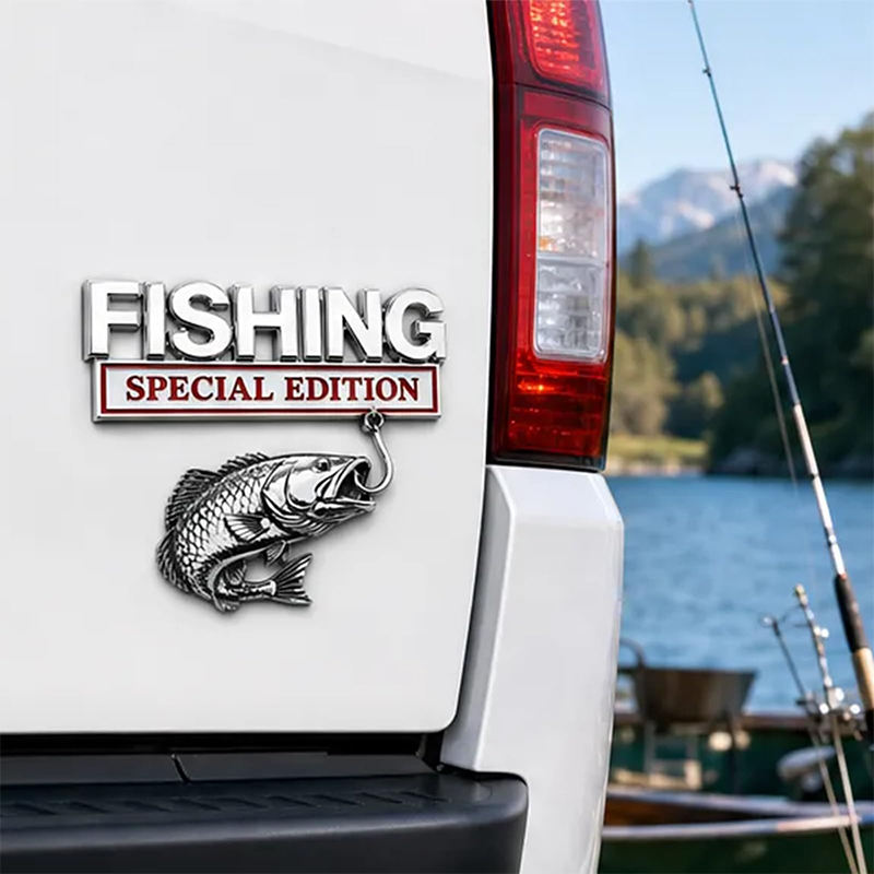 Fishing Hook - Emblema de Metal Cromado para Carro