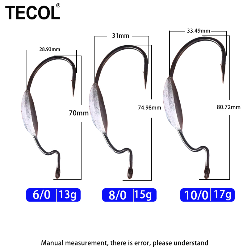 TECOL 3PCS 6/0 8/0 10/0 Anzóis - Fishing Hook Weedless avaliação e preço